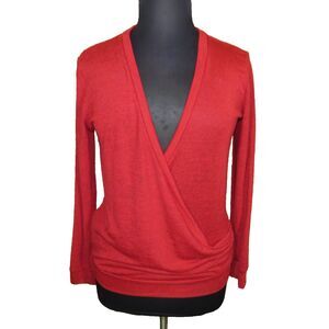Coeur De Vague Red Lightweight Sweater Knit Long Sleeve Wrap Look Top Plus 2XL